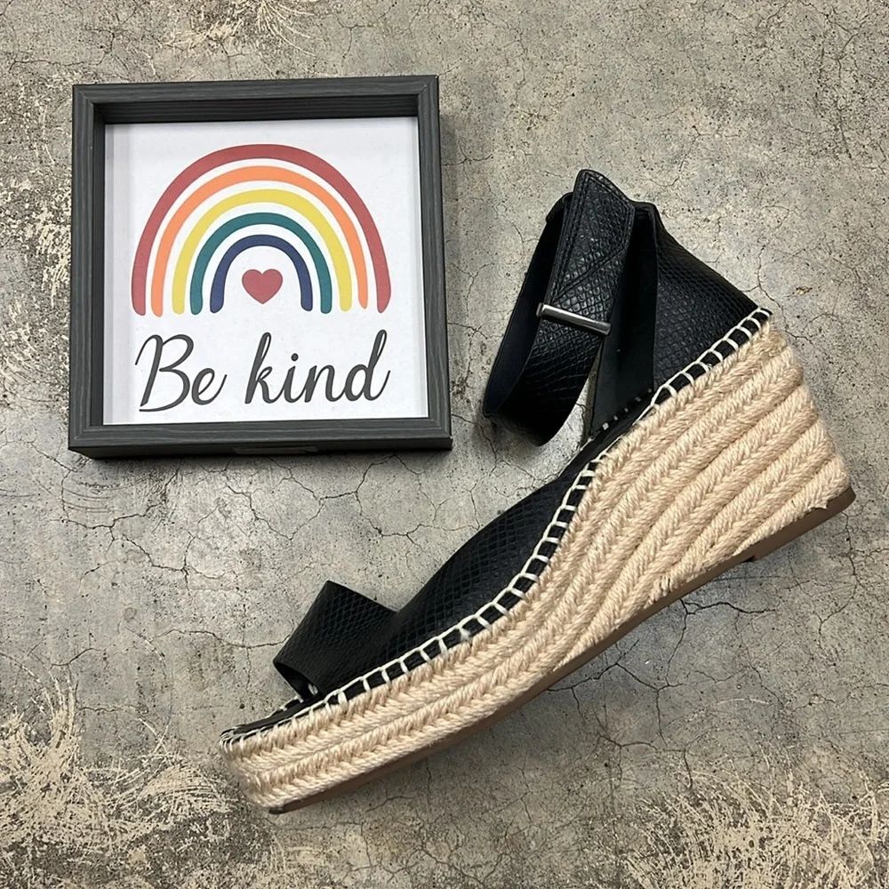 Franco Sarto black snake espadrille wedges